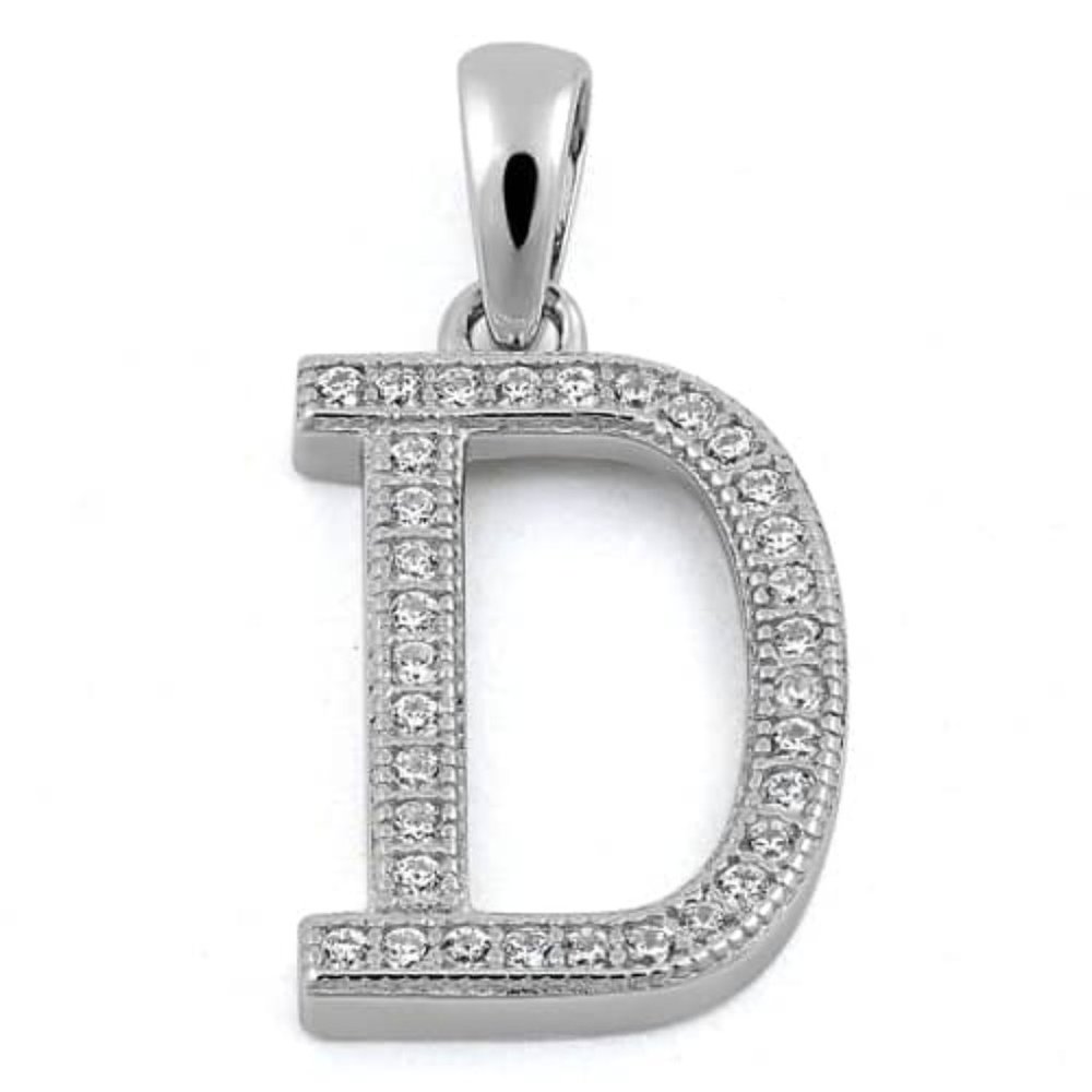 Sterling Silver Letter D CZ Initial Pendant